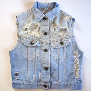 Lee Light Blue Distressed Denim Vest